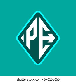 Colored monogram logo curved oval shape initial letter pe logo vector