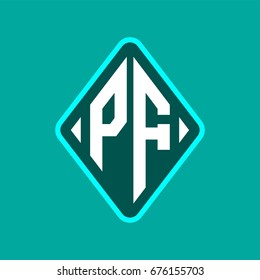 Colored monogram logo curved oval shape initial letter pf logo vector