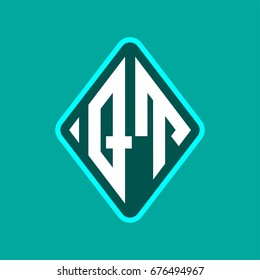 Colored monogram logo curved oval shape initial letter qt logo vector