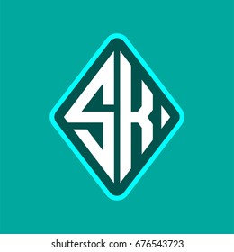 Colored monogram logo curved oval shape initial letter sk logo vector