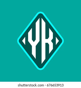 Colored monogram logo curved oval shape initial letter yk logo vector