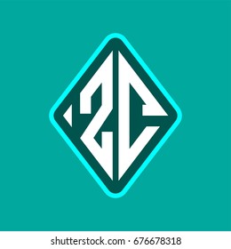 Colored monogram logo curved oval shape initial letter zc logo vector