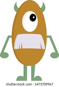 A colored monster with a white mustache and 1 eye, vector, color drawing or illustration.