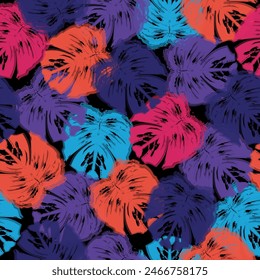 Colored monstera leaves seamless pattern. Tropical botanical pattern.   Seamless patterns