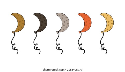 Colored moon balloons in flat style set. isolated set on white background - stock vector.
