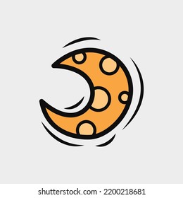 Colored moon Doodle element with outline
