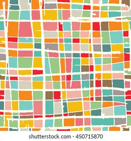 Colored mosaic background. Abstract seamless geometric pattern. Pixel art style. Repeatable decorative stained glass ornament. Vector illustration.