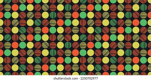 Colored mosaic circles. Seamless pattern for print and surface decoration. Drawing from the same and colored circles.