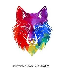 Farbiger Wolfskopf aus Mosaik. Wolf druckt auf einem T-Shirt. Vektorgrafik