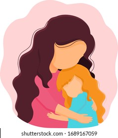 Colored motherly love concept isolated on a white background. Mother and daughter in love inside round.Mother and daughter hug. Mother and baby.Vector illustration