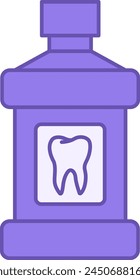 Colored Mouthwash Icon. Vector Icon of Mouthwash Bottle with Tooth on Label. Dental Care. Medicine and Dentistry Concept