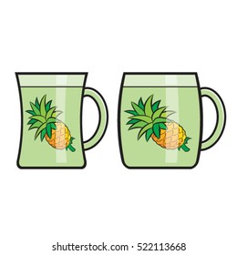 colored mug with pineapple fruit-vector drawing