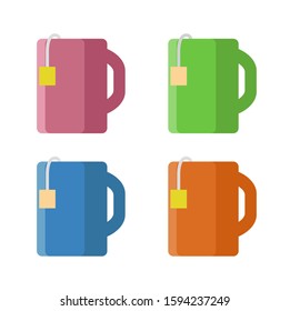 Colored mugs for coffee or tea. Modern vector illustration in flat style. Icons isolated on white background