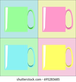 Colored mugs on a colored background