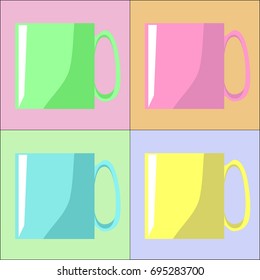 Colored mugs on a colored background