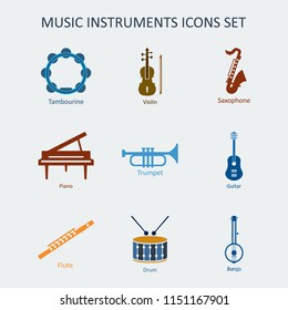 Colored Music Instruments Icons Set. Vector illustration 