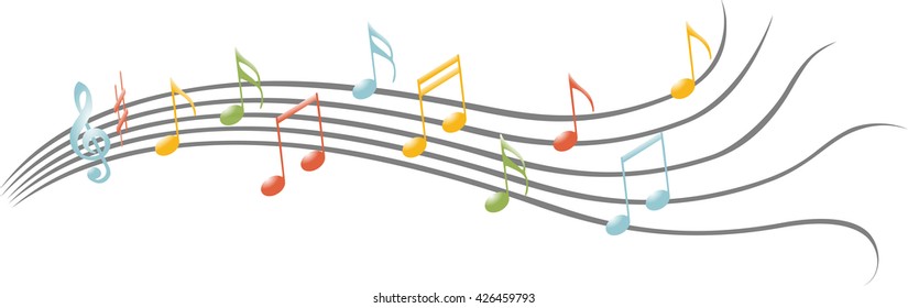Colored music notes with a luminous glow