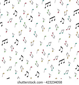 Colored musical notes. Vector. Hand drawing note music abstract seamless background. Music.