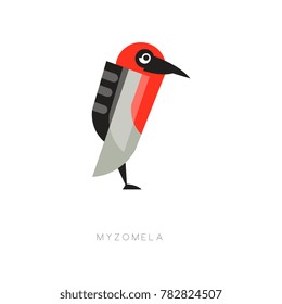 Colored myzomela composed of simple geometric shapes. Silhouette of abstract bird. Web icon in flat style. Vector element for logo, print or label