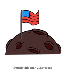Colored national flag of USA on the moon with transparent or which white background.graphics vector doodle illustrations