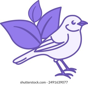 Icono de Naturaleza de color. Vector Icono de Pájaro y Hojas. Animales y plantas. Protección del medio ambiente Concepto de camping
