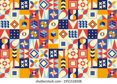 Colored neo geometric background. Modern grid flyer with geometric shapes, geometry graphics. Abstract vector pattern design for web banner, business presentation, branding package, fabric print, wallpaper.