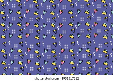 Los neo-memphis de color con el estilo del fondo. Volante de cuadrícula moderno con formas geométricas, gráficos de geometría. Resumen de diseño de patrones vectoriales para banner web, presentación de negocios, paquete de marca, fondo de pantalla.