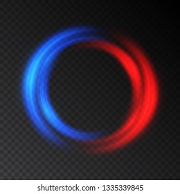 Colored neon circles. Luminous trail in space. Abstract background of blurred glowed rings. Transparent light effect. Vector illustration