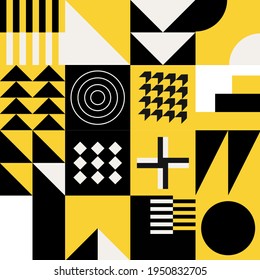 Farbiger neonaler geometrischer Hintergrund. Modernes geometrisches nahtloses Muster aus dem Mittelalter mit fett schlichten Formen im Bauhaus und Neo-Memphis-Retrofuturistik-Stil. Trendy lebendiger Modedruck. Neo Memphis Stil. EPS10