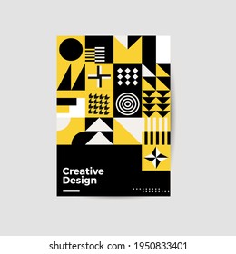 Colored neon geometric poster. Modern grid flyer with geometric shapes, geometry graphics and abstract background vector set. Company identity brochure template collection. Business presentation vector