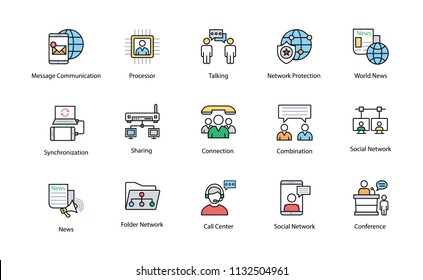 
Iconos de red y comunicación coloreados 
