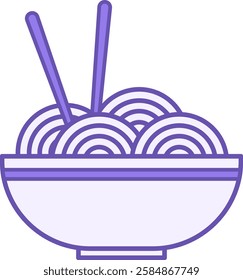 Colored Noodles Icon. Vector Drawing. Spaghetti in Plate, Chopsticks. Meal Concept