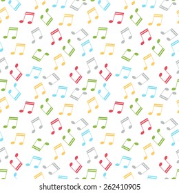 Colored notes on white background. Semiquaver.  Seamless vector pattern.  Music pattern.