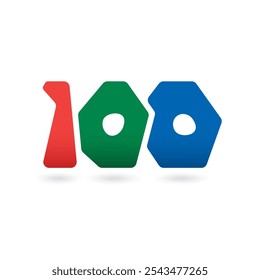 colored number 100. angular number 100. number 100 for the world of education, technology, economy