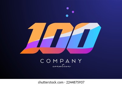 colored number 100 logo icon with dots. Yellow blue pink template design for a business or company