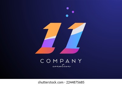 colored number 11 logo icon with dots. Yellow blue pink template design for a business or company