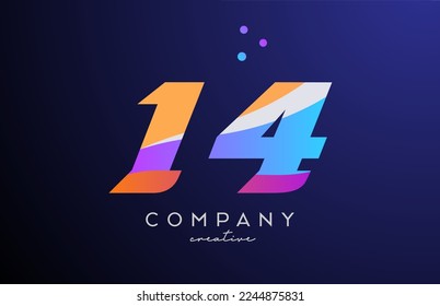 icono del logotipo del número 14 con puntos. Diseño de plantilla rosa azul amarillo para una empresa o negocio