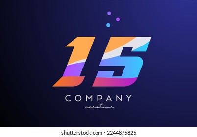 colored number 15 logo icon with dots. Yellow blue pink template design for a business or company