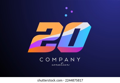 colored number 20 logo icon with dots. Yellow blue pink template design for a business or company