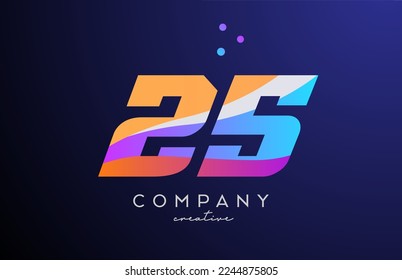 colored number 25 logo icon with dots. Yellow blue pink template design for a business or company