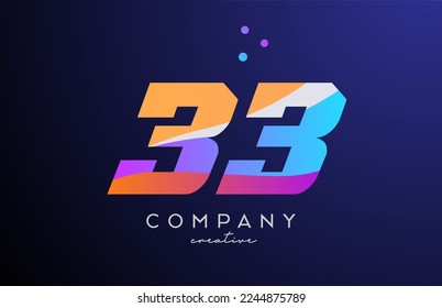 colored number 33 logo icon with dots. Yellow blue pink template design for a business or company