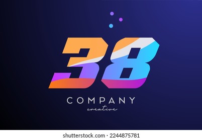 colored number 38 logo icon with dots. Yellow blue pink template design for a business or company