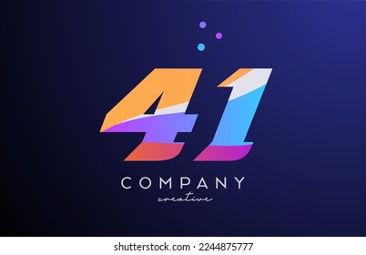 colored number 41 logo icon with dots. Yellow blue pink template design for a business or company