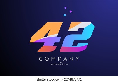 icono del logotipo número 42 de color con puntos. Diseño de plantilla rosa azul amarillo para una empresa o negocio