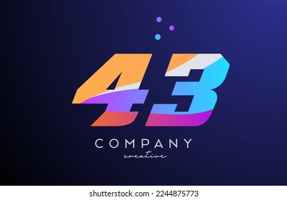 colored number 43 logo icon with dots. Yellow blue pink template design for a business or company