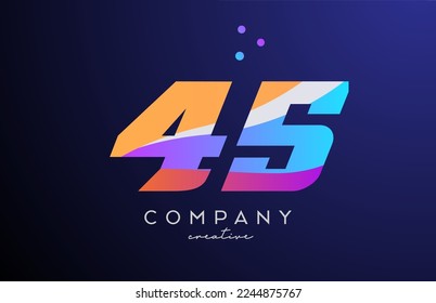 icono del logotipo número 45 de color con puntos. Diseño de plantilla rosa azul amarillo para una empresa o negocio