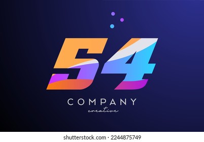 colored number 54 logo icon with dots. Yellow blue pink template design for a business or company