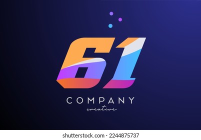 icono del logotipo número 61 con puntos. Diseño de plantilla rosa azul amarillo para una empresa o negocio