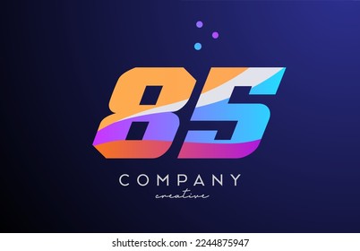 icono del logotipo del número 85 de color con puntos. Diseño de plantilla rosa azul amarillo para una empresa o negocio