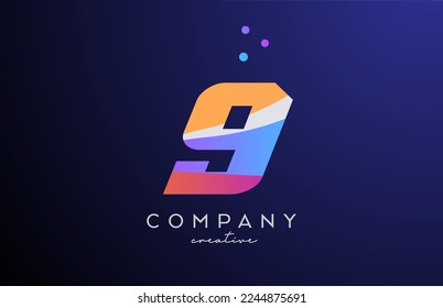 icono del logotipo del número 9 con puntos. Diseño de plantilla rosa azul amarillo para una empresa o negocio